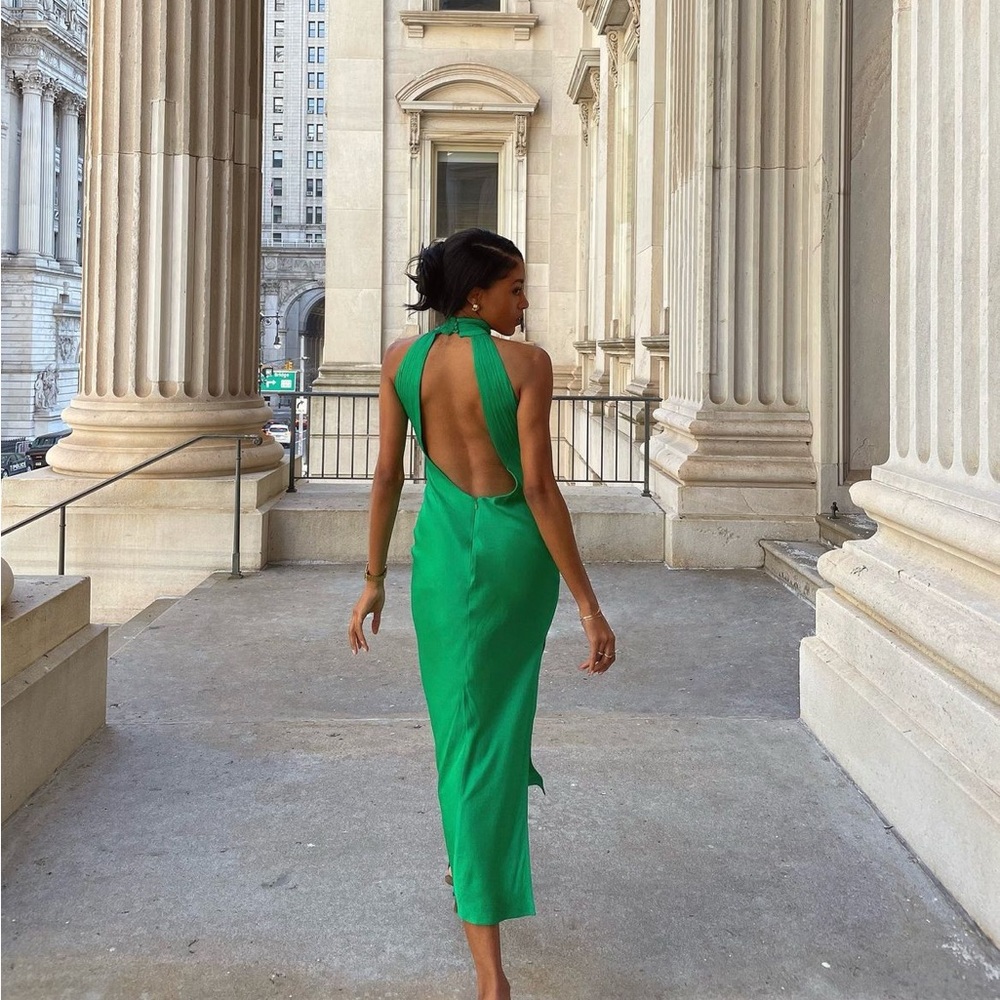 Green cut-out back dress